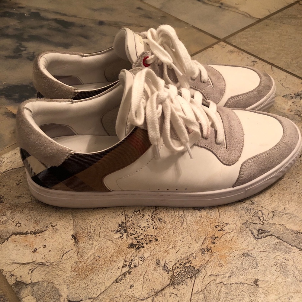 White Burberry Check Sneakers - Picture 2 of 4